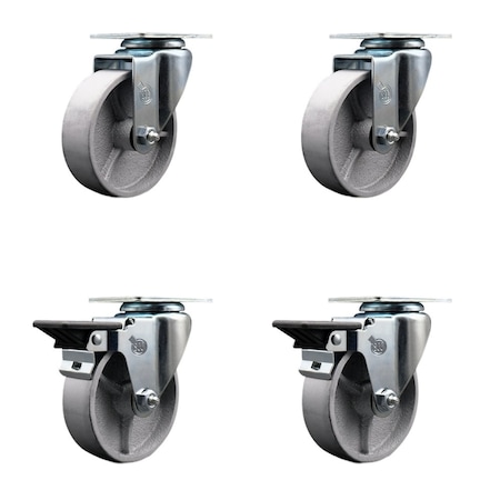 Service Caster 4'' Semi Steel Wheel Swivel Top Plate Caster Set with 2 Posi Brakes, 4PK SCC-20S414-SSS-2-PLB-2